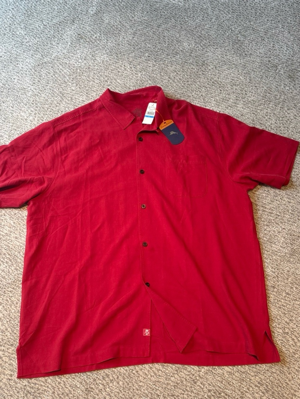 Men's Red Silk Tommy Bahama Short-Sleeve Button Shirt - Casual